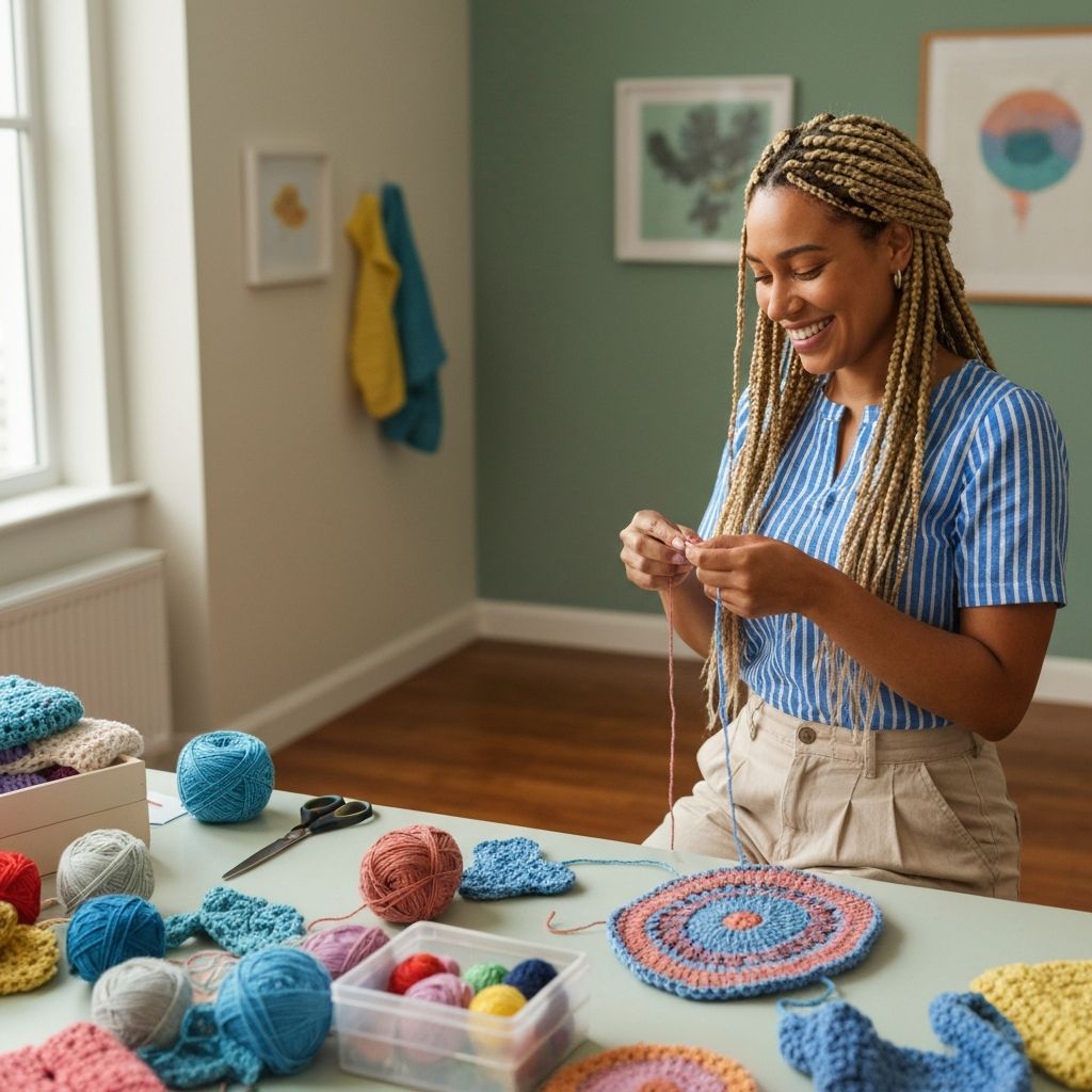 Wania Azher crocheting a handmade piece